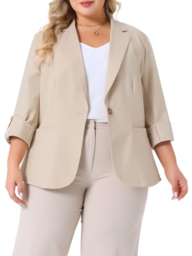 Agnes Orinda Women's Plus Size Linen Cotton Blazers Button Lightweight Office Work Business Suit Jackets