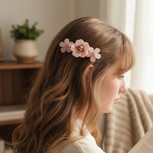 Image of Alvero 2Pc Elegant Flower Hair Clips for Women, Translucent Floral Barrettes with Pearl & Crystal Rhinestone, Cute Korean Style Clips for Wedding, Party - 6 x 2 x 1.5cm (Pack of 2 Piece) (Light Pink)