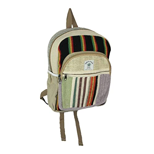 Mochila de fibra de cáñamo de estilo bohemio a rayas rojas, amarillas y verdes, multicolor, Taille unique Cover