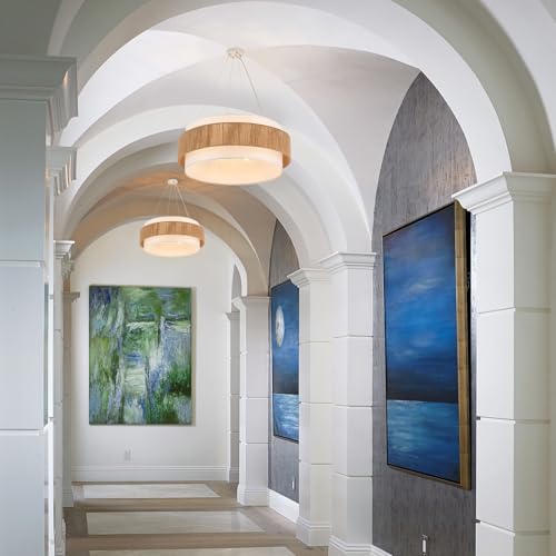 ELYCCUPA 30” Fabric Rattan Chandelier Boho Hand Woven Coastal Pendant Light Adjustable Drum Large Pendant Lighting Fixtures for Dining Room Living Room Kitchen Hallway, Off-White, UL Listed - Image 3