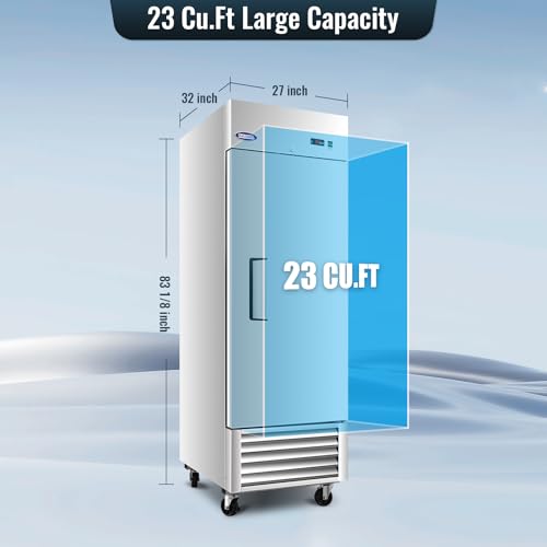 Image of Erivess 27 inchW 23 Cu.Ft. Commercial Stainless Steel Reach-in Upright Freezer | ETL Certified, Digital Thermostat, Auto Defrost, Fan Cooling and 3 Adjustable Shelves, Freezer for Restaurant, Bar, Shop
