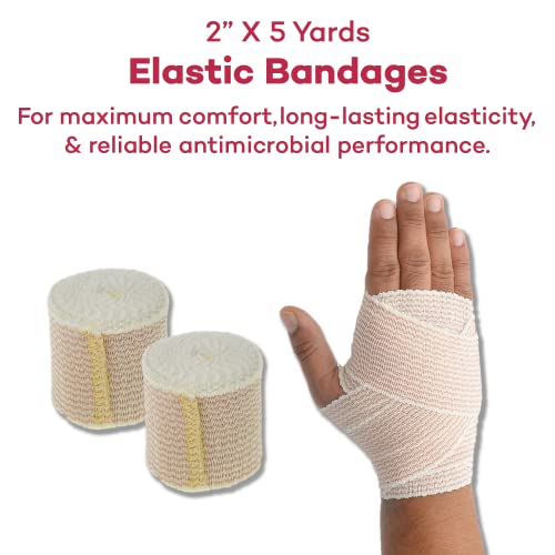 Dealmed 2" Elastic Bandage Wrap With Self-Closure – 2 Elastic Bandages, 5 Yards Stretched Compression Bandage Wrap, Wound Care Product For First Aid Kit And Medical Facilities #TOP1