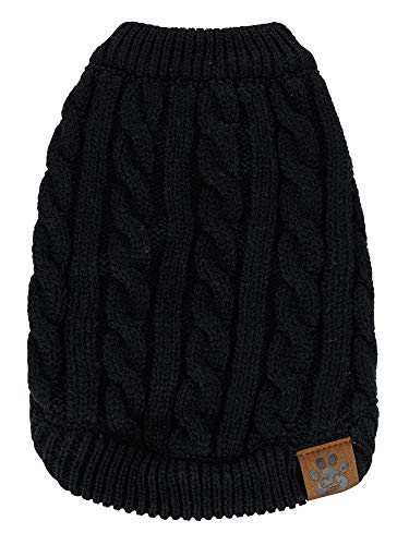 C.C Pet Solid Ribbed Cable Knit Pullover Winter Clothes Dog Sweater-Black-L