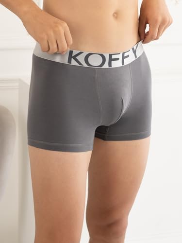 Image of KOFFY Men's Malleable Cotton Lycra Long Trunk with Minus Cutting Pouch and Moisture Wicking Properties