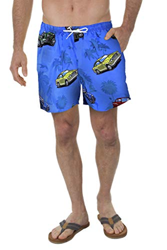 UZZI Men's Swim Shorts Vintage Cars Design (XX-Large, Blue)