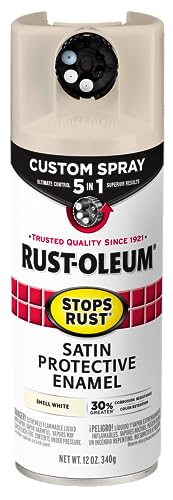 Image of Rust-Oleum Stops Rust Custom 5-in-1 Spray Paint, Satin Shell White | Rust Preventive Enamel, Multi Surface (Metal, Wood and More), Adjustable Dial for Better Control, Fast Dry, Comfort Tip