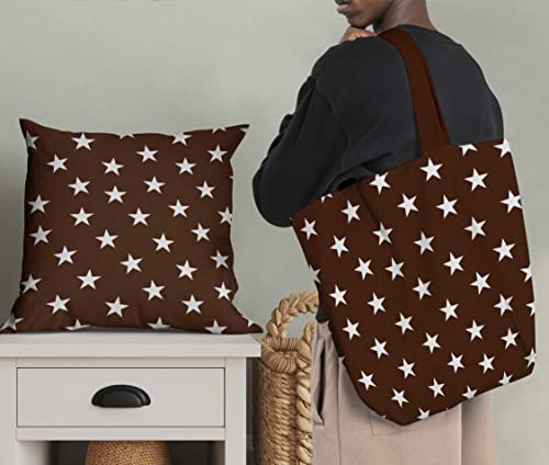 Image of Soimoi Brown Poly Georgette Fabric Stars Star Print Sewing Fabric Meter 52 Inch Wide