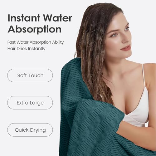 Image of JML Microfier Bath Towels Set, Large Microfier Body Towel for Adult, 2 Pack, 30 inch x 60 inch, Oversized, Soft, Super Absorbent, Fast Drying, Use for Suana,Gym,Sport, Fitness, Yoga, Diamond Cross Grid Teal