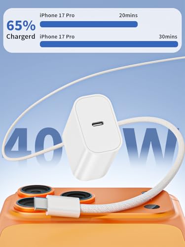 Image of iPhone 17 16 Fast Charger,3Pack 40W 6FT USB C Charging Block iPhone 17 Charger Fast Chargers with Braided USB C to C Cable for iPhone Air /17 /17 Pro /17 Pro Max /16 Pro Max /16 Plus /16e /15 /15 Pro Max,iPad