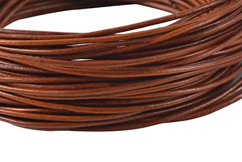 Konmay 1 Skein 25 Yards 1.5Mm Distressed Brown Soft Round Real Jewelry Leather Cord #TOP3
