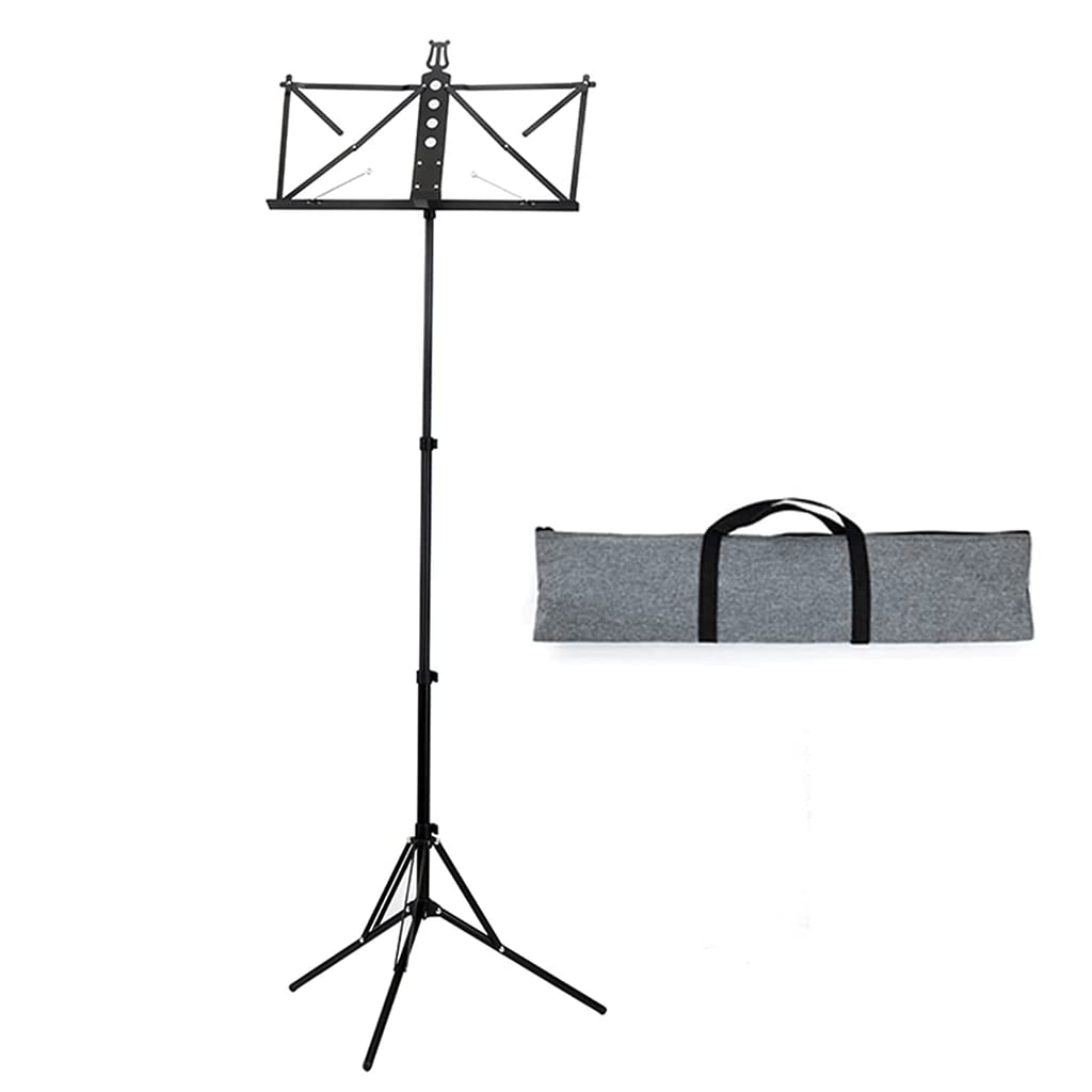 Tragbarer Aluminium-Notenständer, höhenverstellbar, mit Tasche, ideal für Zuhause und Klassenzimmer, Violett (schwarz)