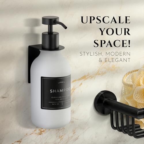 Shower Shampoo Dispenser Wall Mounted – Refillable 16.9 oz White Bottle with Stainless Steel Pump & No-Drill Adhesive Holder – Soap Dispenser for Bathroom (1 X White/Black) - image 2