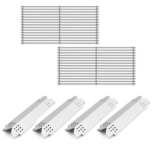17 Stainless Steel 2 Pcs Cooking Grate With 4 Packs Heat Plate for Homedepot Nexgrill 4 Burner 720-0830H 720-0888N 720-0888 720-0864 720-0896B Grill Replacemnet Parts For Kenmore Uniflame