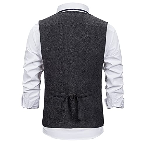Men's 5 Button Formal Herringbone Tweed Dress Vest Slim Fit V Neck Sleeveless Waistcoat Vintage3