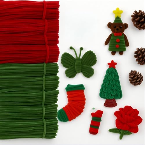Premium Chenille Stems Thick Pipe Cleaners, Craft Supplies for Flowers Making, Bouquet, DIY Art, Floral Creations, School Projects, Home Decorations (Red and Green 200pcs)