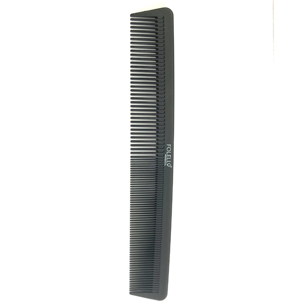FOLELLO - Professional 7.5" Carbon Fiber Cutting Comb - Hair Dressing Comb - Anti-Static Heat Resistant - Durable Lightweight Rounded Teeth Precision Cutting and Styling Tool - 193x29x3.5mm