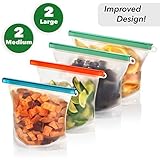 Ecokeep  Reusable Silicone Food Bag. Silicone Food Storage Bag, Silicone Bags Reusable. Silicone Ziploc Bags, Reusable Freezer Bags. Silicone Reusable Food Bag (2 Large, 2 Medium)
