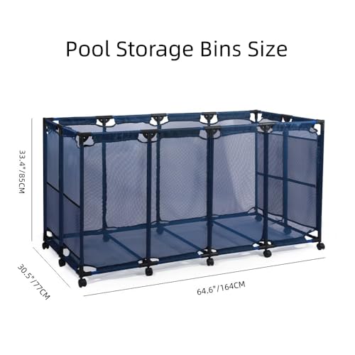 Pool Storage Cart Organizer with Nylon Mesh Basket, Rolling Storage Bin for Pool Accessories and Beach Towels Large Capacity, 4 Grids, 65" Lx31 Wx34 H, Blue by Generic - Used condition - Image 2