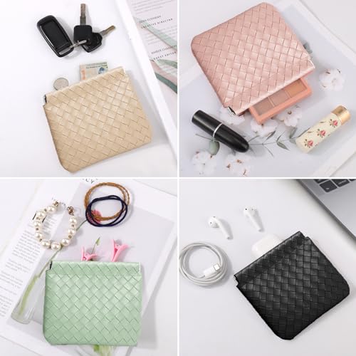 Image of BUSOHA Small Makeup Bag for Purse, Mini Portable Cosmetic Bags for Women, Coin Purse Lipstick Cosmetic Accessories Organizer, Small Travel Kit Storage Pouch, 4pcs Weave Makeup Bag, AB7148, 4pcs