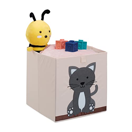 Relaxdays Aufbewahrungsbox Kinder, Katze, HxBxT: 33 x 33 x 33 cm, Stoffbox,...