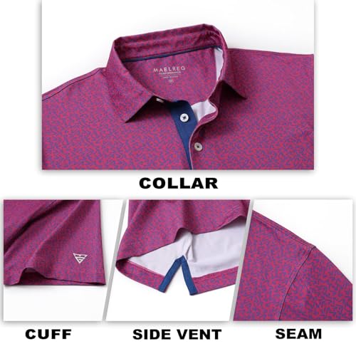 Image of M MAELREG Mens Golf Shirt Short Sleeve Dry Fit Print Moisture Wicking Performance Patterns Collared Polo Shirt