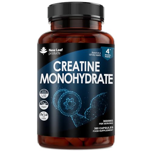 Creatine Monohydrate Capsules 3000mg - 360 Creatine Capsules (3 per Serving) 4 Months Supply- Exercise Workout Gym Supplement for Men & Women - Creatine Monohydrate Powder Capsules - UK Made