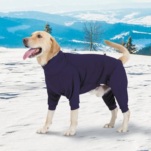 Hjyokuso Hundemantel Winter, Warmer Fleece Hundepullover mit Beinen, Weiche Vierbeinige Hundejacke für Kleine & Mittelgroße Hunde, Hundebademantel Fleece Hunde Pyjama Bekleidung Blau S