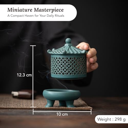 Image of Ekhasa Ceramic Dhoop Dani Loban Burner Holder Stand for Home | Dhup Kapoor Dani for Puja | Sambrani Dhoop Holder | Dhuni Burner Samrani Dhoop Batti Stand for Pooja | Dhup Stand Incense Oud Burner