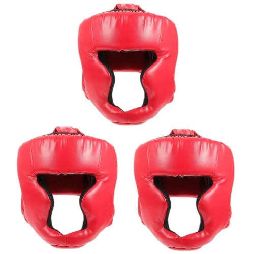 Balacoo 3 Piezas Protección para la Cabeza de Taekwondo Casco de competición Casco de Taekwondo capacitación Cascos de Boxeo para Hombres tocados para Lucha Libre Casco de bateo Cuero Rojo