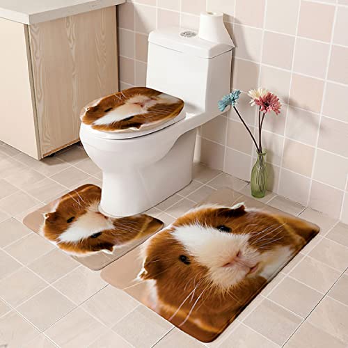 Badezimmer Teppich Set Weich Waschbar Badezimmerteppich 3 TLG rutschfeste Badeteppich WC Vorleger Deckelbezug U-förmige Konturmatte Memory Schaum Badezimmermatte ( Brauner Tierhamster )