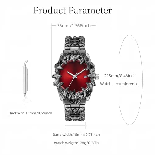 Image of CARLIEN Gothic Claw Watch for Men - Unique Stainless Steel Wristwatch, Luminous Hands, Waterproof Quartz Movement, Futuristic Melting Style, Cool Red & Green Color Options