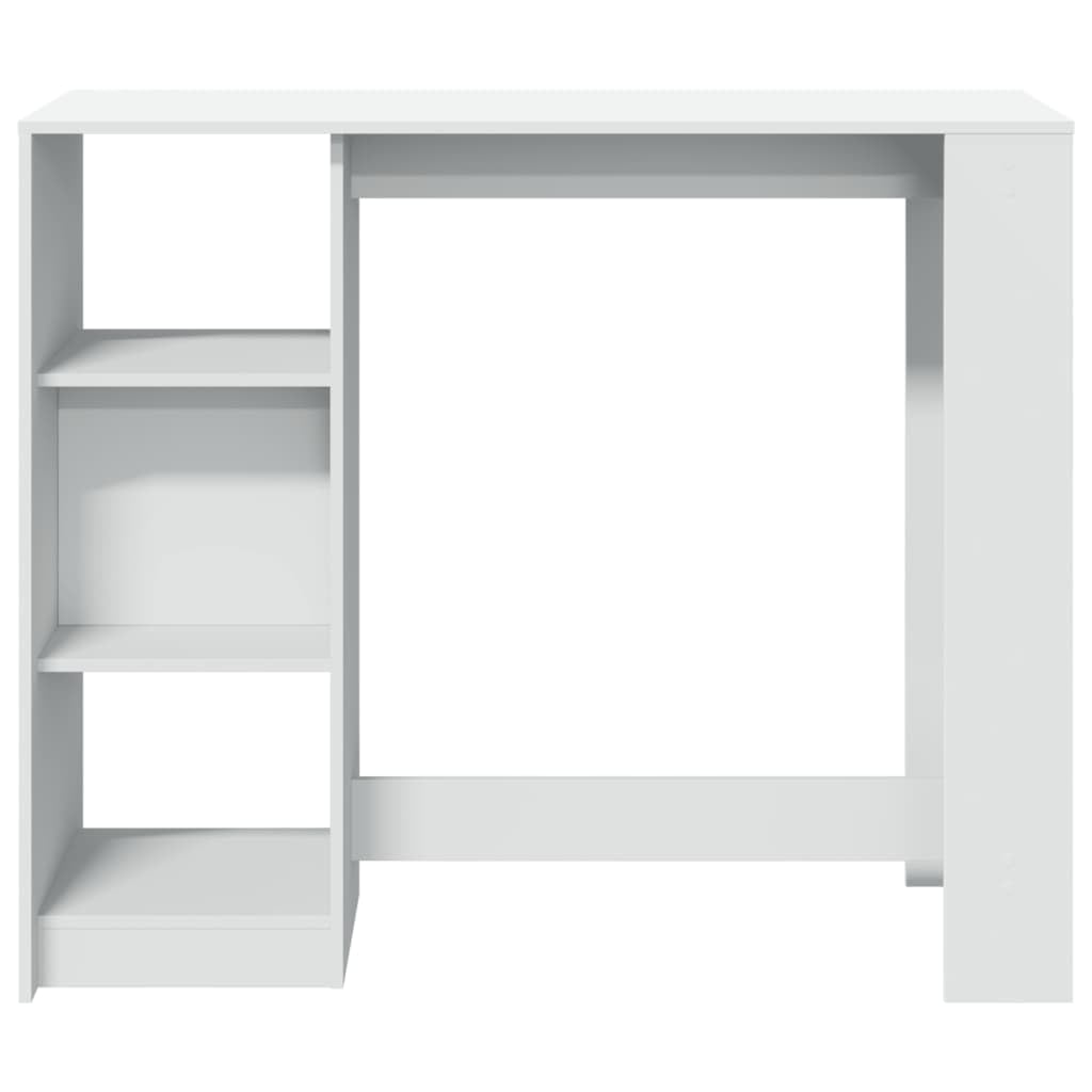 Bartisch Mit Regal Weiss 124x46x103,5 cm Holzwerkstoff | 4 Facher, Pflegeleicht, Feuchtes Tuch Reinigung, Wandhalterung Inklusive