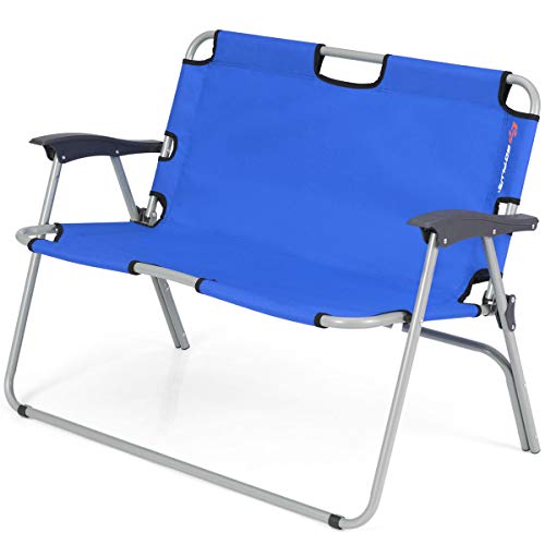 CASART. Folding Double Love Seat Recliner Lounger Chair, Portable Outdoor Indoor Chairs for Camping Fishing Picnic Festival, Blue