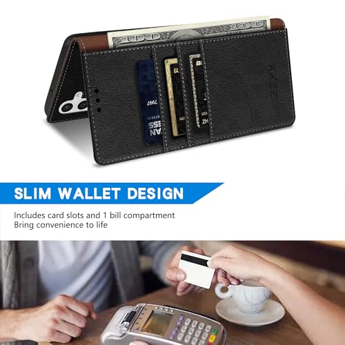 Image of ZZXX for Samsung Galaxy S25 Wallet Case with [RFID Blocking] Card Slot Kickstand Magnetic Closure Leather Flip Fold Protective Phone Case for Samsung Galaxy S25 5G Case Wallet(Black-6.2 inch)