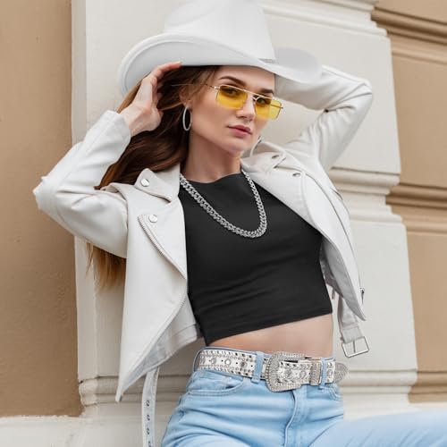 Image of Tisancy 4 Pcs Rhinestone Belt for Men Women Glitter Cowboy Hat Diamond Chain Earring Outfit for Party Supplies