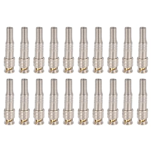QUARKZMAN 20Pcs Conectores Coaxiales BNC Macho, RG59 RG6 Terminal Coaxial Dorado Para Soldar Adaptador De Latón De 6mm Para Sistema De Cámaras De Vigilancia De Circuito Cerrado Cables