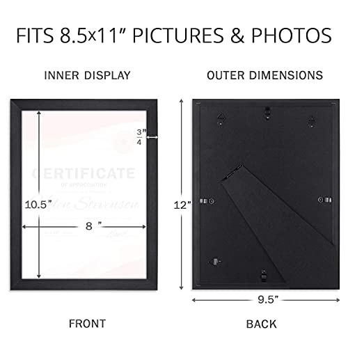 Icona Bay 8.5x11 Certificate Frame Set (Black, 6 Pack), Simple Modern 8.5 x 11 Document Frames, Table Top Kickstand and Wall Hanging Hooks Included, Impresia Collection