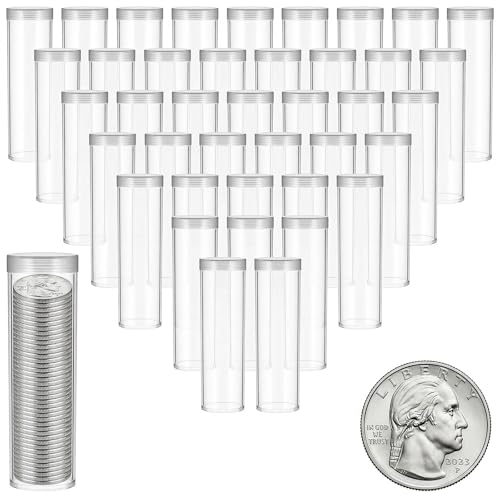 MSHHDK 40 Pcs Clear Plastic Coin Tubes Quarter Tubes for Coins