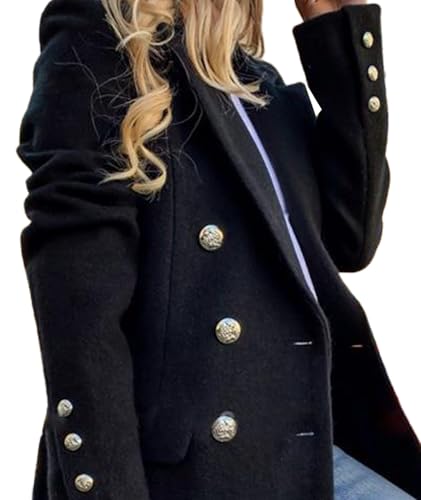 SOMTHRON Women's Winter Trench Coat Double Breasted Notched Lapel Peacoat Jacket Casual Long Overcoat4