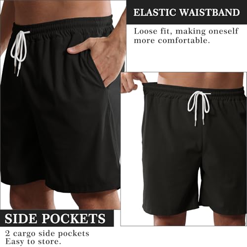 Image of Mens Corduroy Shorts Cotton Blend Lightweight Soft Summer Shorts Elastic Waist Beach Casual Short for Men with Pockets
