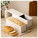 Spmarkt 2-Pack Beige Pullman Loaf Pan with Lid, Long Nonstick Bread Pan for Toast & Sandwich Bread, Cream White Nonstick Loaf Pan, 3 Vented Holes & Ridged Design, Great for Baking Lovers and Home Use