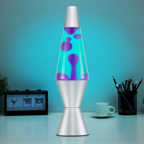 Aozebre 36cm Lava Lamp Classic Liquid Motion Lamps with 30W Bulb & Aluminum Base Table Lamp Night Light for Home Decor Living Room Office Bedroom Purple Wax in Blue Water