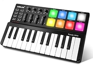 Vangoa MIDI Keyboard Controller 25 Keys, Worlde Panda MINI USB Midi Keyboard with Drum Pads, Beat Maker Machine Pad, Black