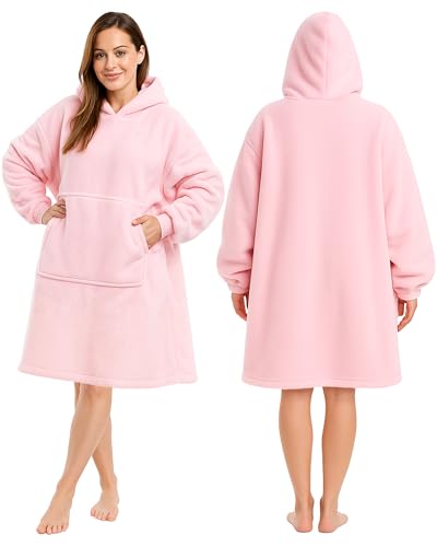 KEPLIN Oversized Blanket Hoodie – Ultra Soft Fleece & Sherpa Lined Wearable Hoodie Blanket with Large Pocket and Elasticated Cuffs – One Size Fits Most for Lounging, Travel, Camping & Home Comfort