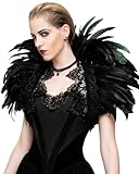 L'VOW Black Feather Shrug Cape Shoulder Wrap Lace Collar Halloween Costumes for Women (Black -002)