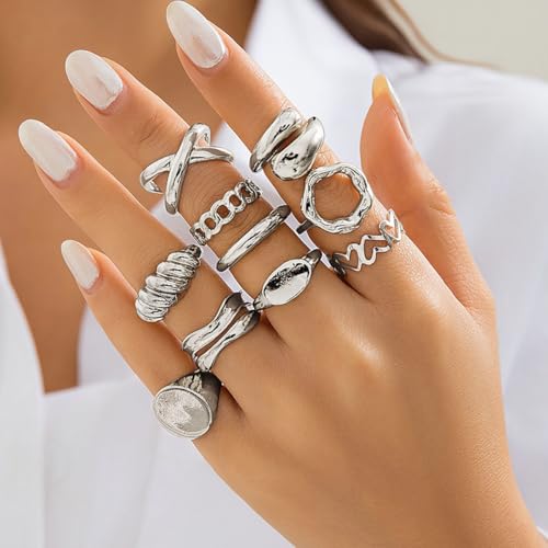 Image of Shining Diva Fashion Stylish Trendy Finger Rings Set for Women & Girls | Chunky Minimal Statement Ring Combos Modern Elegant Jewellery Collection