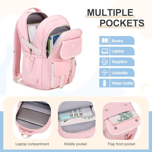 Backpacks for Girls, 3PCS School Backpack with Lunch Box Pencil Pouch for Teen Girls Kids Elementary Primary Middle High College School Bookbag Set （Pink）3