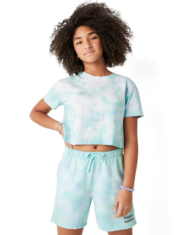 Image of happy nation Girls Relaxed Cotton Crop T Shirt