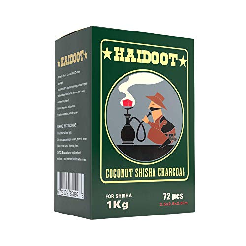 Haidoot Coconut Hookah Coals-Natural Charcoal Briquettes for Your Hookah Set- Essential Fire Tablet, Tasteless and Odorless, Slow Burn, Less Ash, Large Cubes, 1 KG Packs, Shisha Accessories