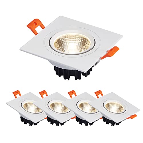 Scumlovy Foco empotrable Cuadrado de Aluminio con ángulo Ajustable, luz Diurna de 3 W, 5 W, 7 W, 10 W, 12 W y 15 W, con Deflector COB, Paquete de 5 Unidades.